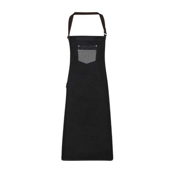 Division waxed-look denim bib apron with faux leather Vignette
