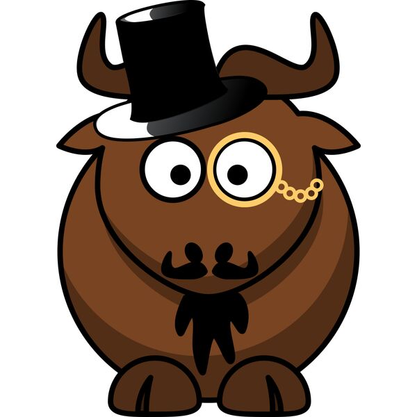 Cartoon gnu top hat mustache Vignette