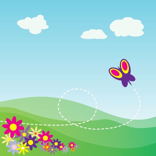 StudioFibonacci Cartoon Hillside with Butterfly and Flowers Vignette